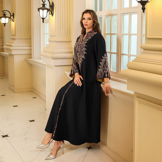 Muslim Abaya Women’s Long Dress with Rope Embroidery