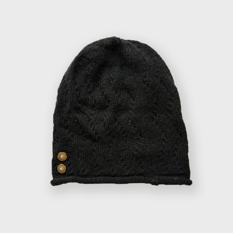 Trendy Knitted Beanie Hat with Unique Buttons