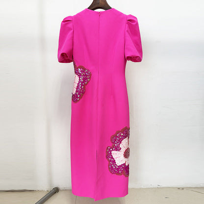Sequin Embellished Short Sleeve Dress Cotton Casual Cocktail Dress