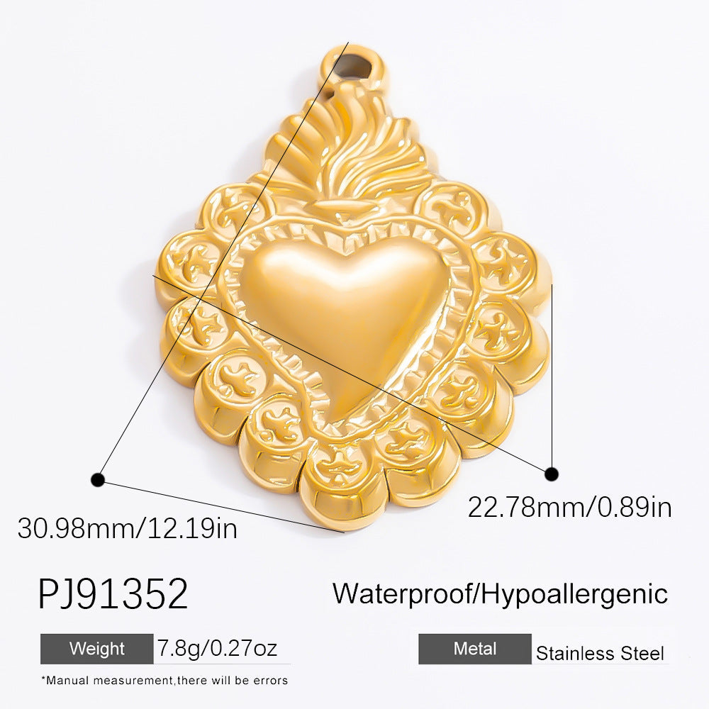 Heart-Shaped Stainless Steel 18K Gold Necklace Pendant DIY Jewelry