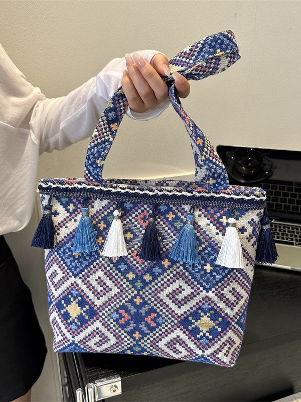 Ethnic Style Canvas Tote Bag for Women Casual Shoulder Bag