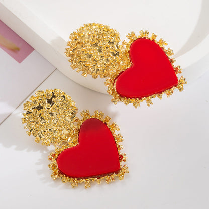 Vintage Heart Shaped Earrings Alloy Resin Pendant Jewelry