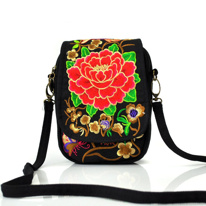 Ethnic Style Bag Small Bag Women'S New Mini Diagonal Canvas Small Squareflower Versatile Mobile Phone Coin Purse