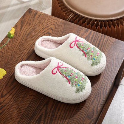 Bow Knot Christmas Tree Warm Indoor Slippers