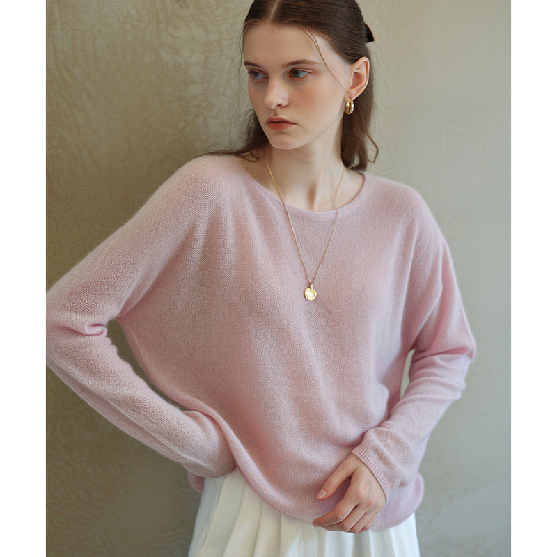 Elegant Cashmere Blend Sweater Soft Knit Round Neck Casual Long Sleeve