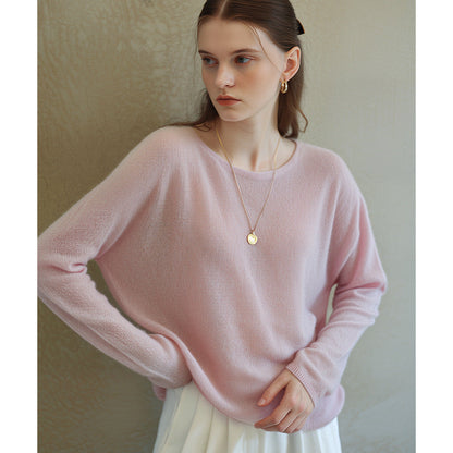 Elegant Cashmere Blend Sweater Soft Knit Round Neck Casual Long Sleeve