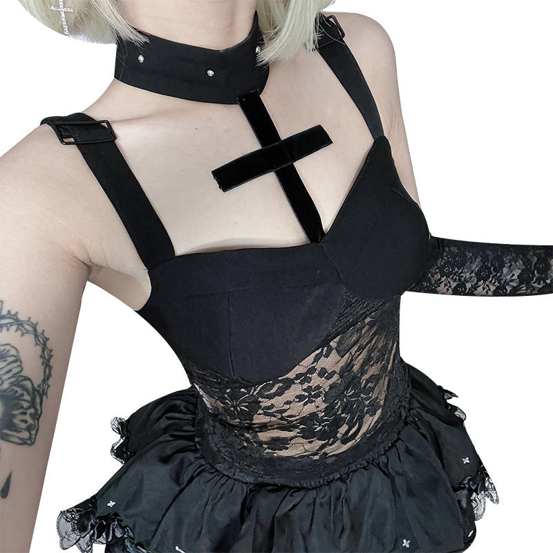 Cross Lace Halter Top Sexy Slim Fit Street Style