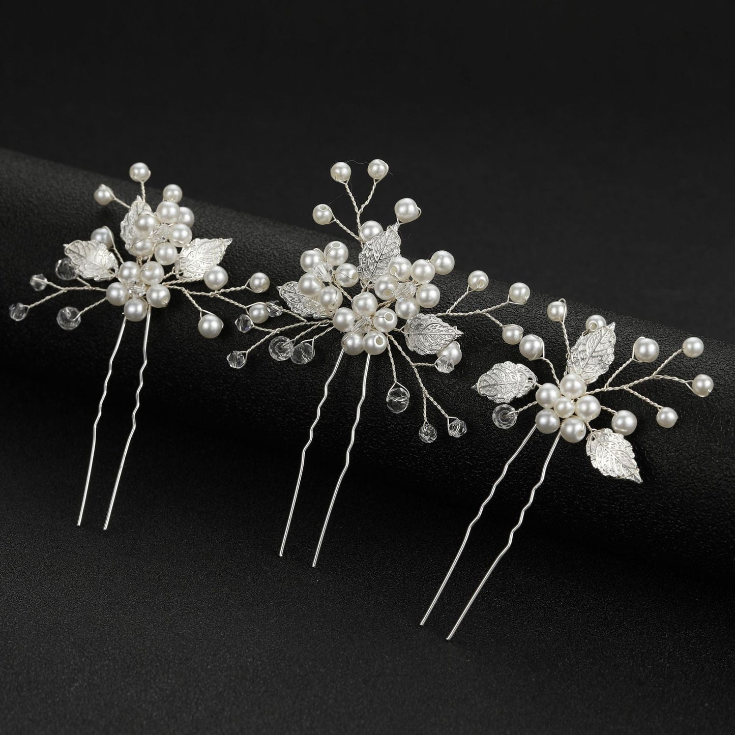 Gold And Silver Leaf Pearl U-Shaped Hairpins Set