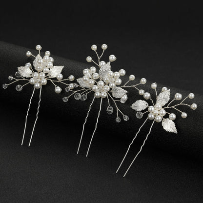 Gold And Silver Leaf Pearl U-Shaped Hairpins Set