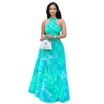 Elegant A-Line Graphic Maxi Dress With Sleeveless Design