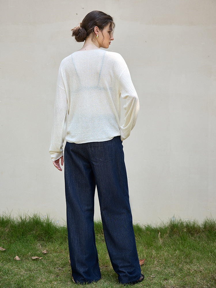 High-Waisted Casual Straight Pants with Tie Detail