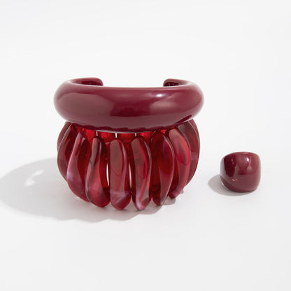Burgundy Curve-Wave Bracelet Trendy Casual Elastic Bangle