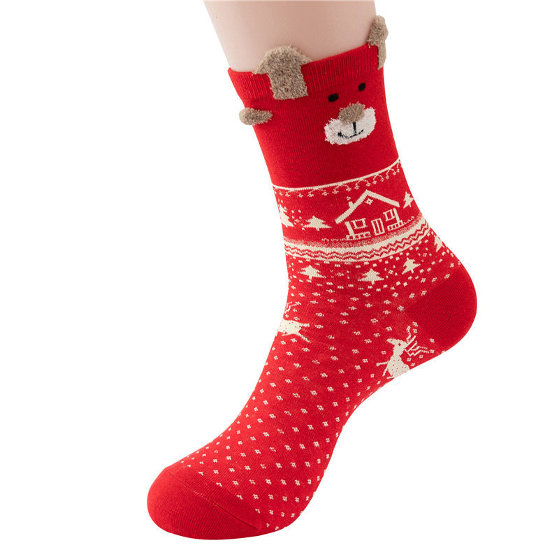 Funny Cartoon Reindeer Christmas Crew Socks Set