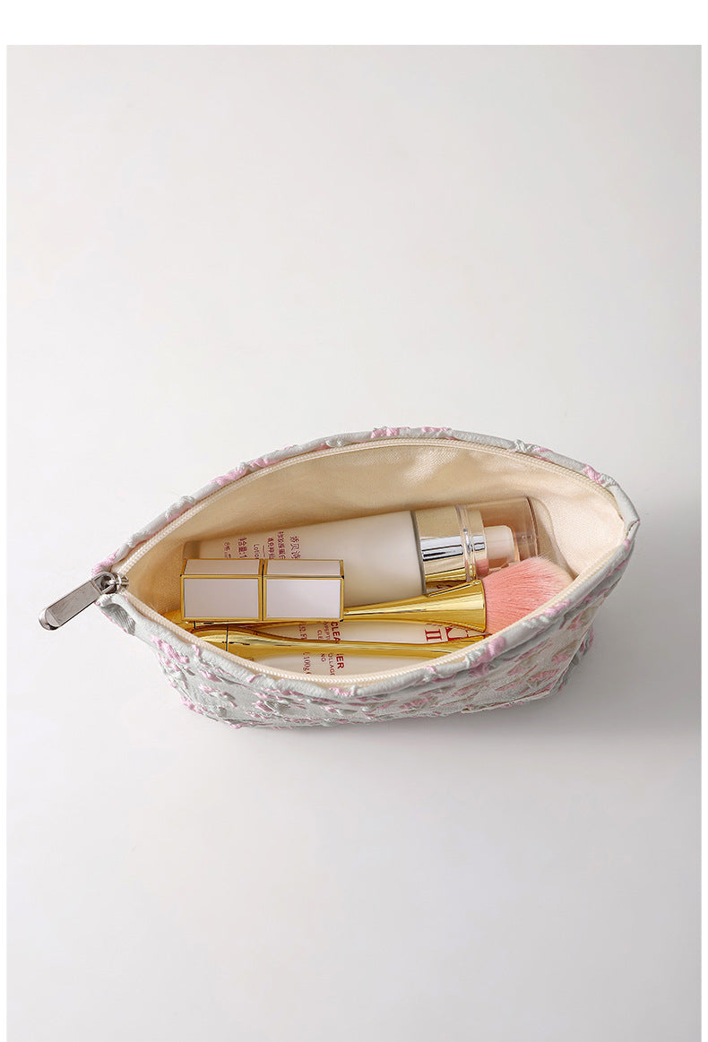 Simple Floral Jacquard Sweet Cosmetic Bag