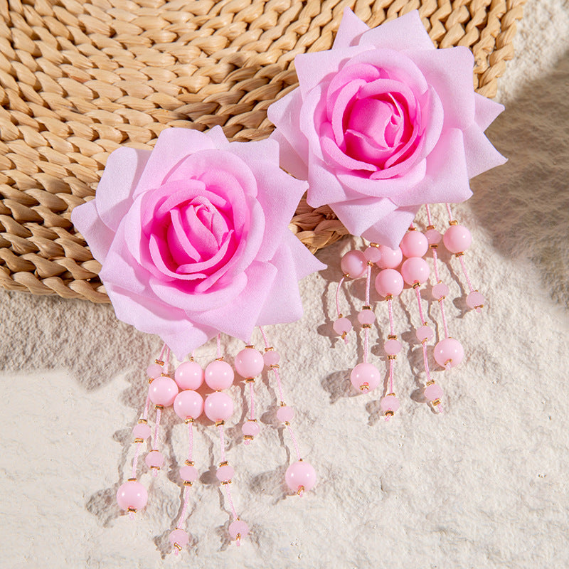 Floral Tassel Drop Earrings Elegant Gift For Women