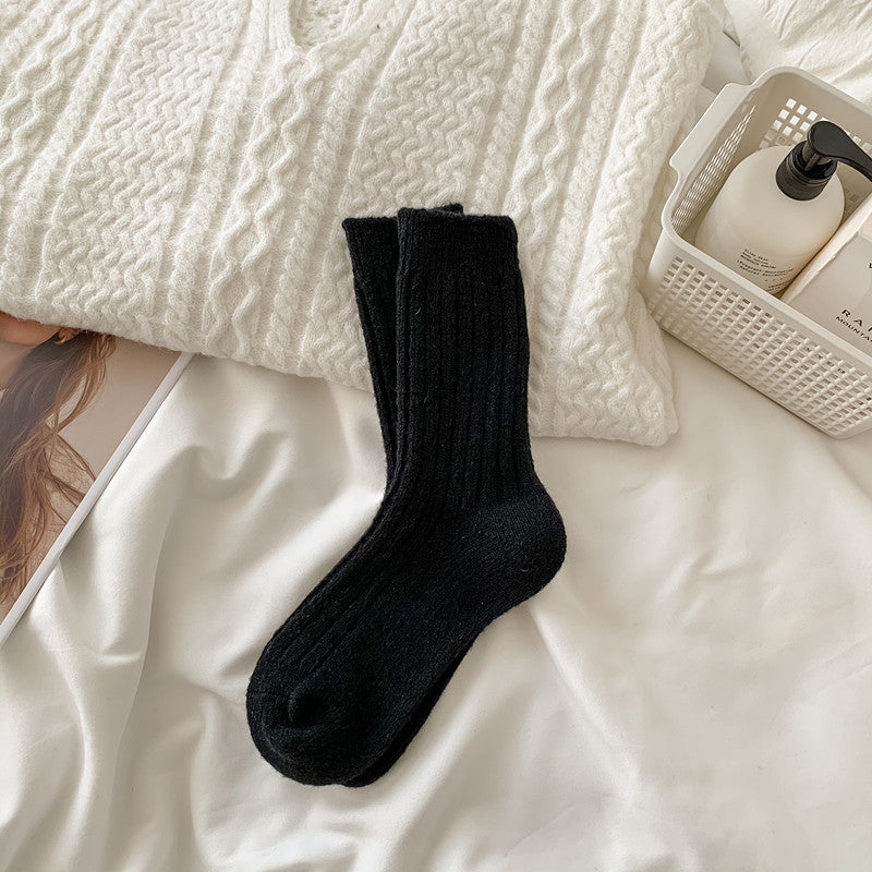 Casual Solid Color Thicken Plush Crew Socks