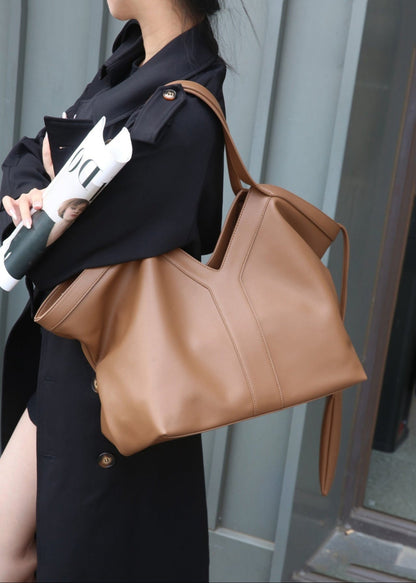 Oversized Leather Tote Bag With Structured Handles