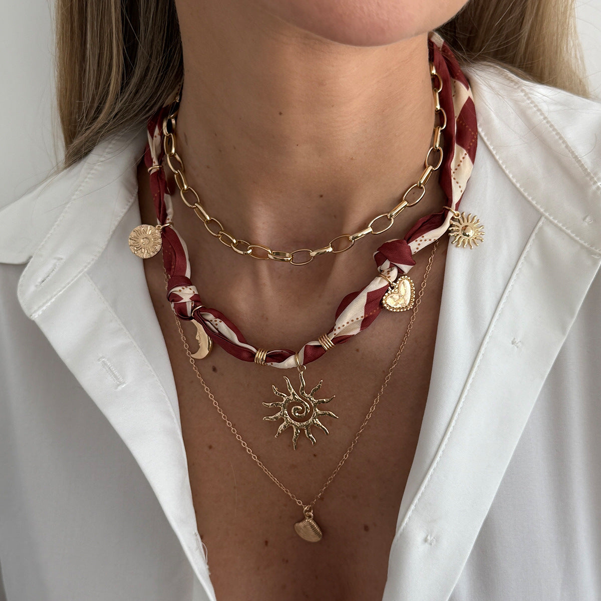 Starfish Shell Pendant Necklace Creative Layered Choker Chain For Women