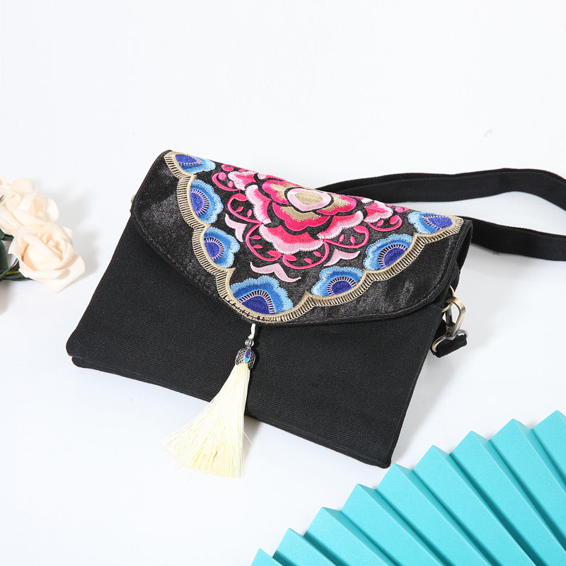 Embroidered Canvas Satchel Women'S Single Shoulder Mini Messenger Bag Embroidered Bag