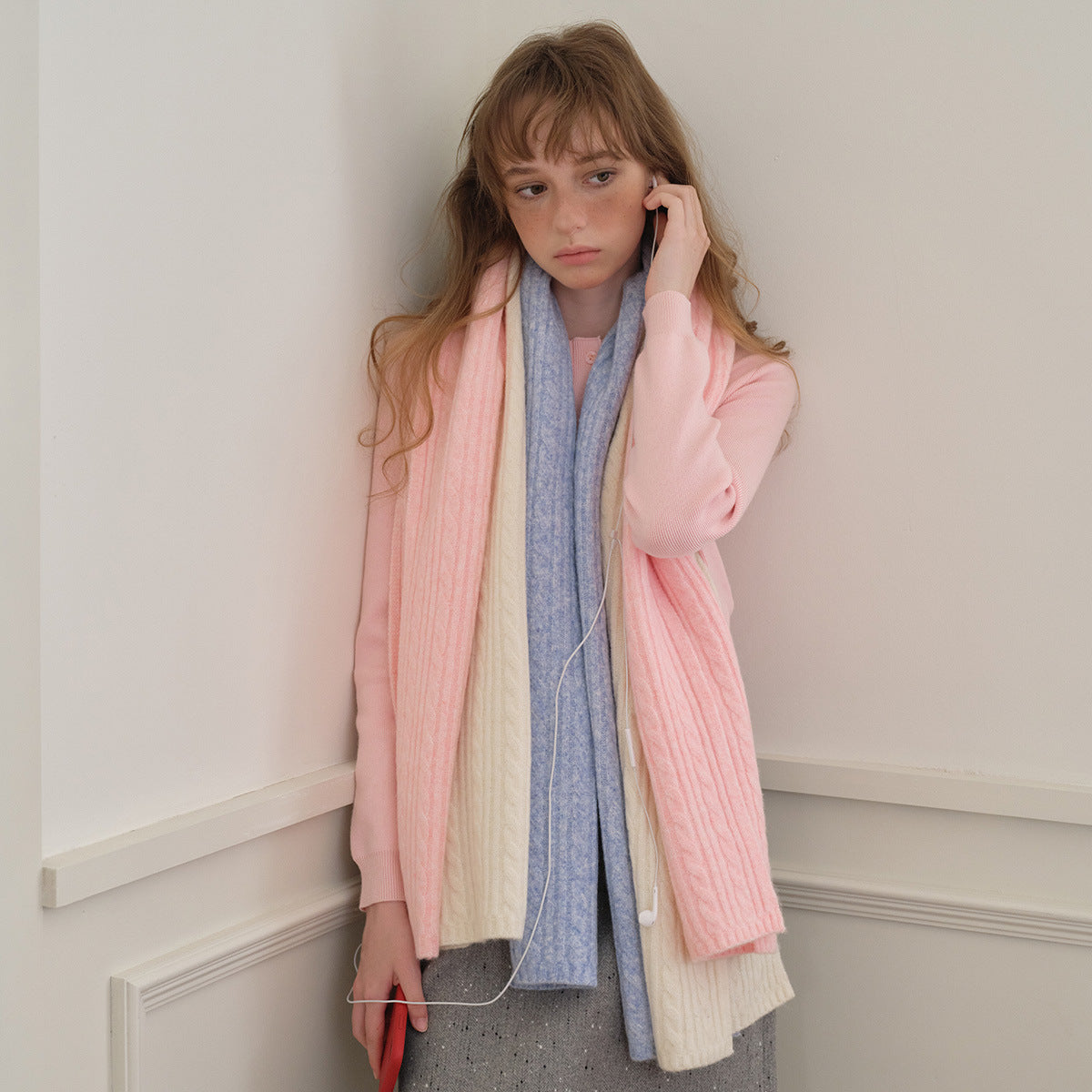 Knitted Braided Wool Blend Scarf for Women