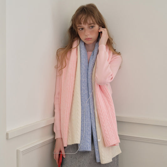 Knitted Braided Wool Blend Scarf for Women