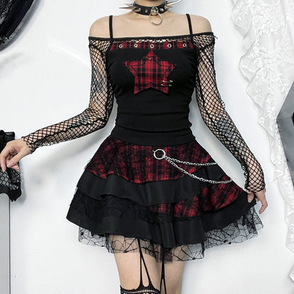 Star Print Plaid Cami Top for Women