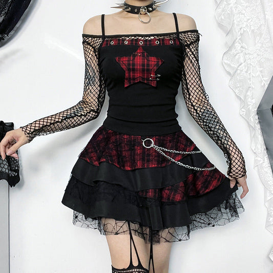 Star Print Plaid Cami Top for Women