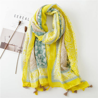 Japanese Literary And Artistic Fresh Cotton And Linen Scarf Retro Patchwork Bohemian Cashew Print Silk Scarf Beautiful Sunscreen Scarf
