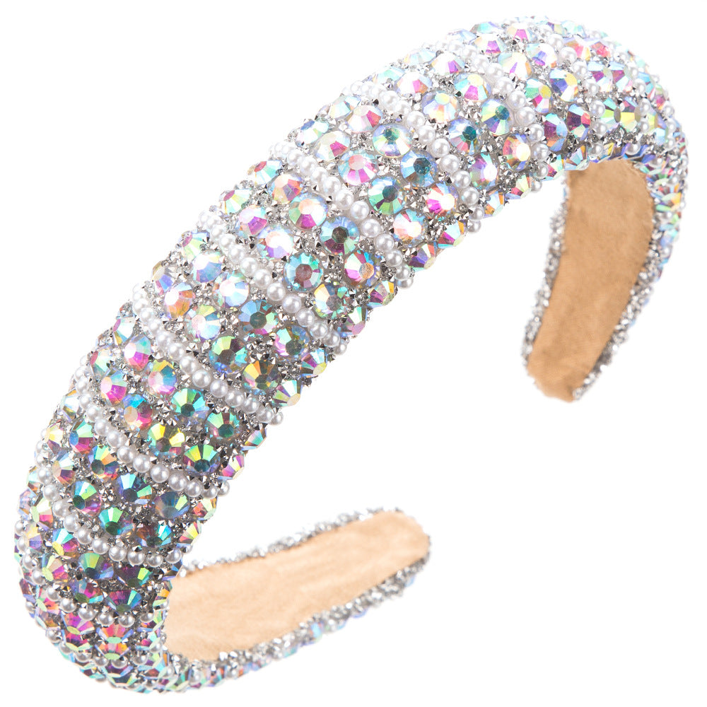 Baroque Rhinestone Pearl Wide Headband For Women