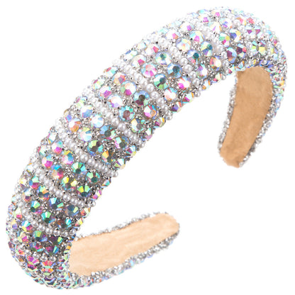 Baroque Rhinestone Pearl Wide Headband For Women