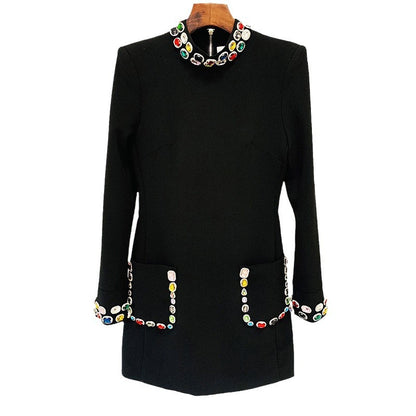 Fashionable Long Sleeve Beaded Dress With Colorful Gems