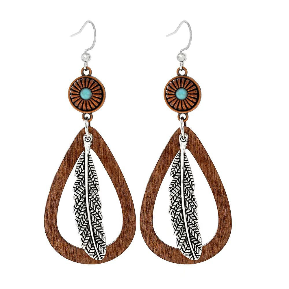 Turquoise Geometric Metal Tassel Earrings for Women