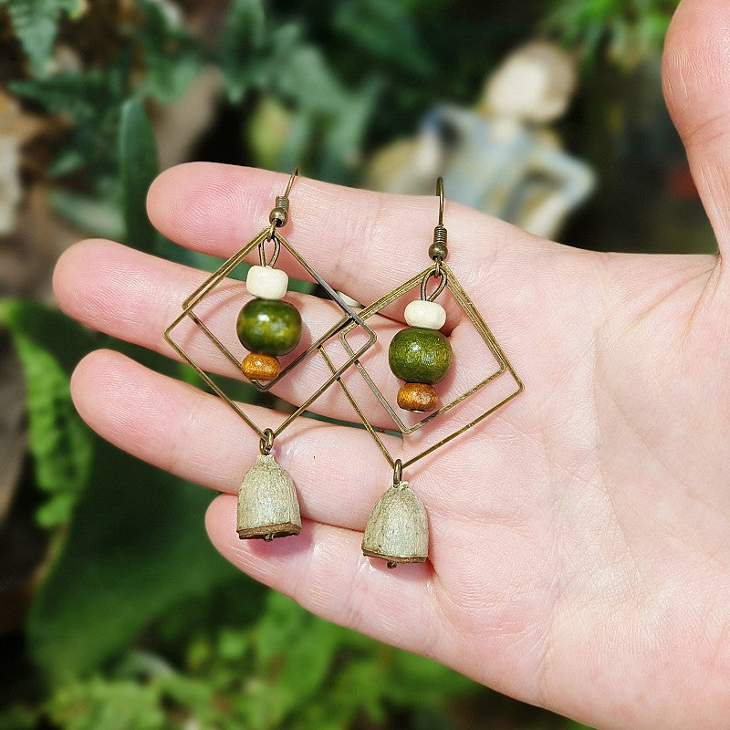 Geometric Plant-Inspired Wooden Earrings