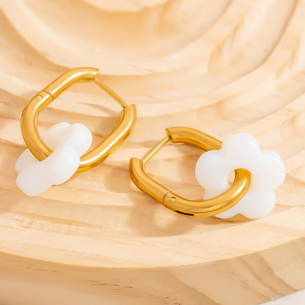 Colorful Flower Stainless Steel Earrings with 18K Gold Plating