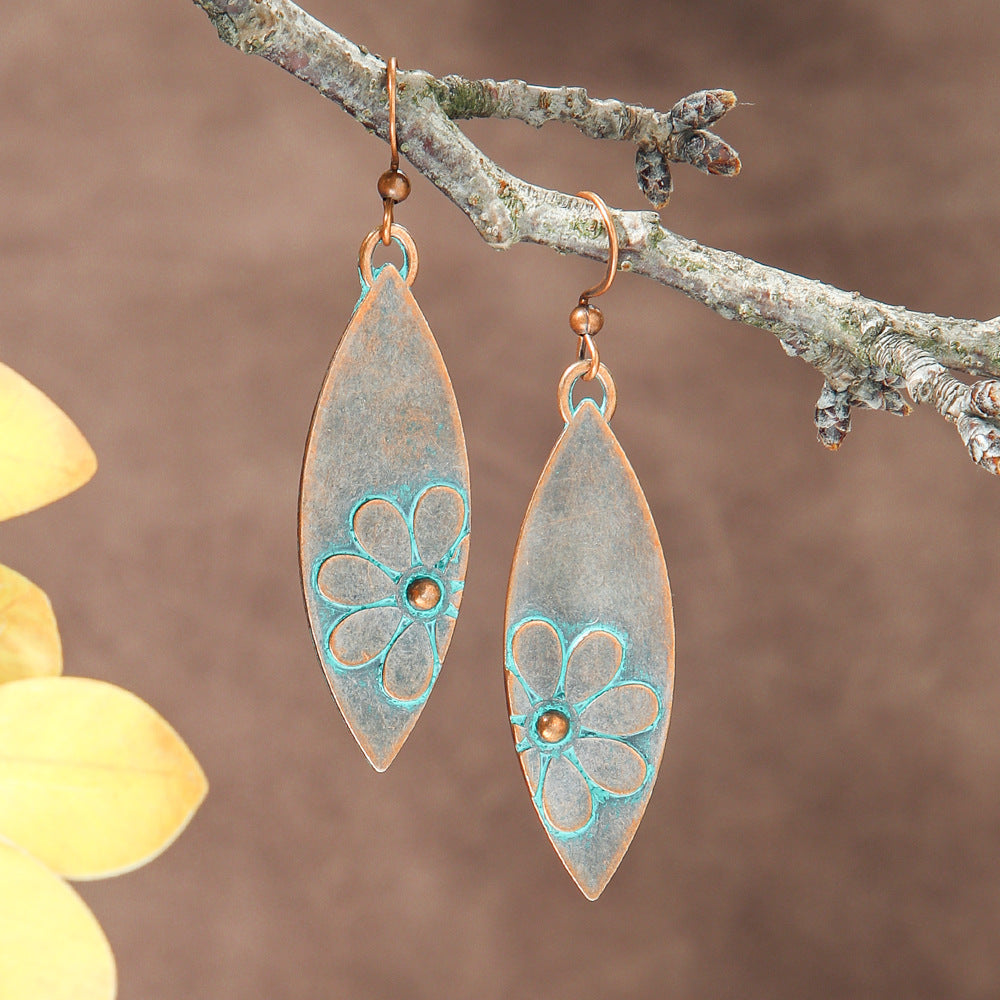 Bohemian Vintage Long Tassel Earrings Floral Design Zinc Alloy Jewelry
