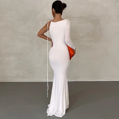 Elegant Solid Color Slim-Fit Midi Dress