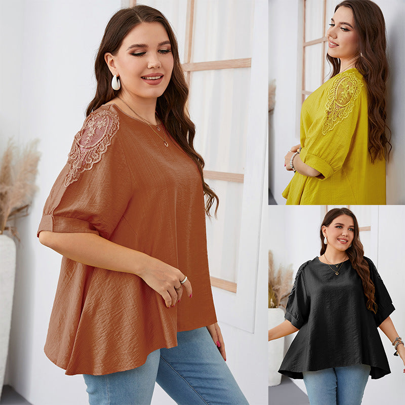 Plus Size Women's Loose Fit Solid Color T-Shirt