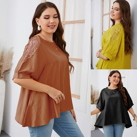 Plus Size Women's Loose Fit Solid Color T-Shirt