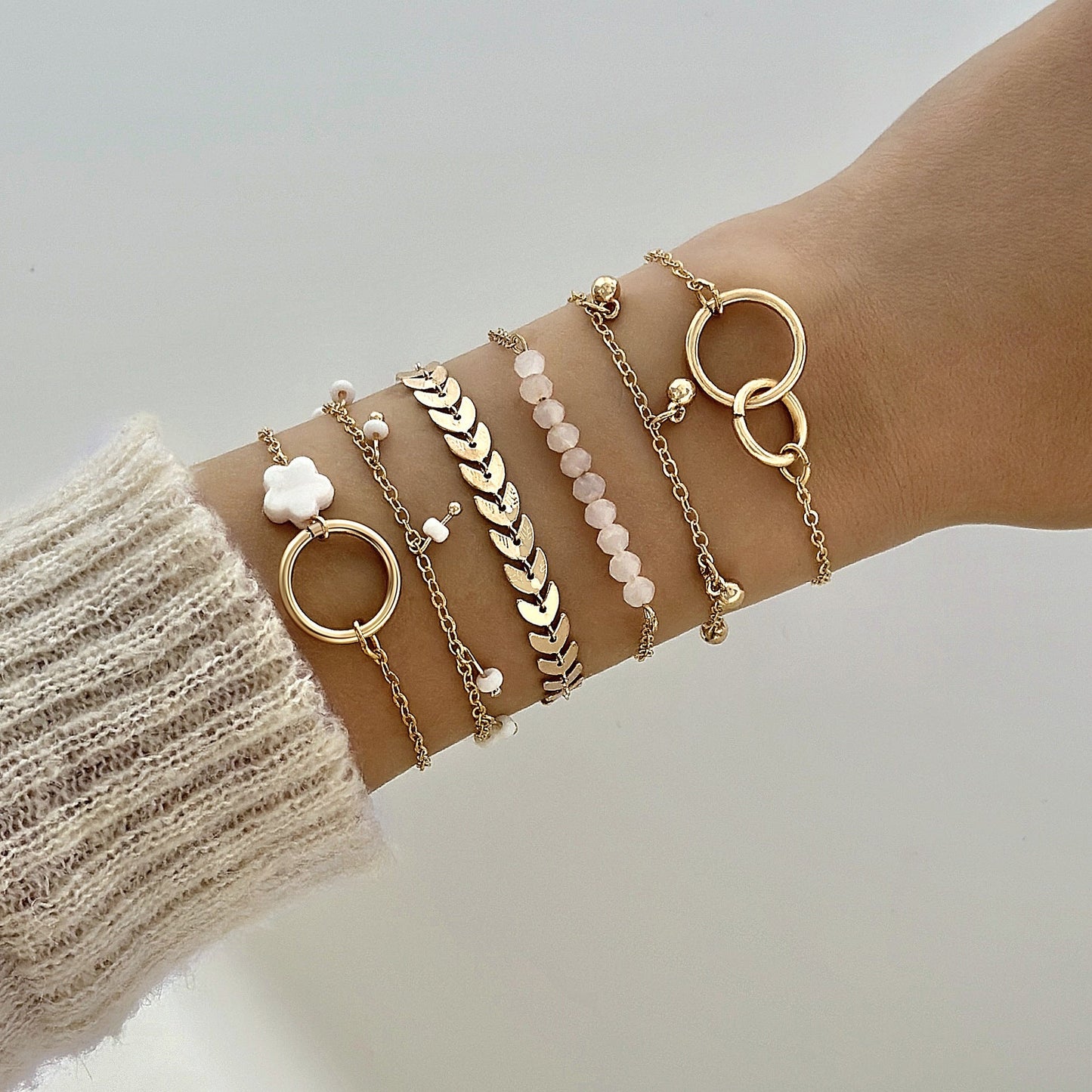 Vintage Geometric Open-Cuff Gold Bracelet Set