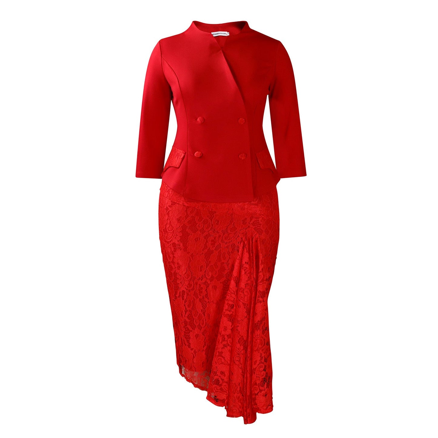Elegant Long Sleeve Top And Lace Bodycon Skirt Set