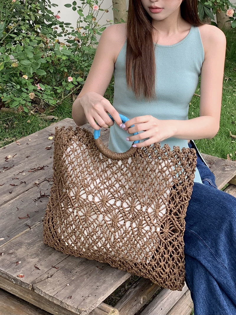 Trendy Woven Straw Beach Bag Casual Handbag