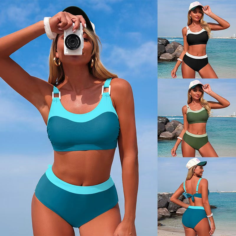 Women'S Athletic Bikini Swimsuit High Elastic Quick-Dry Two-Piece Set
