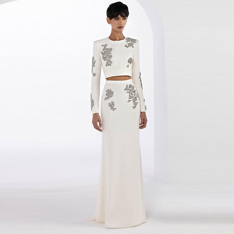 Beaded Crop Top and Long Skirt Set
