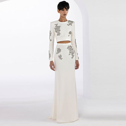 Beaded Crop Top and Long Skirt Set
