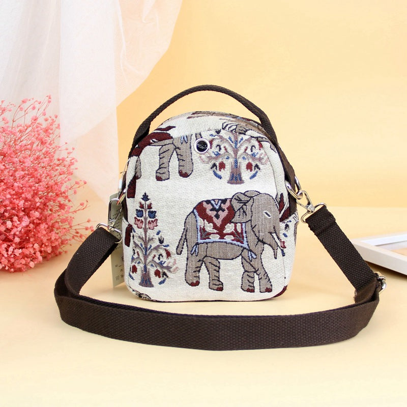 Small Fresh Cotton And Hemp Straddle Bag Literary And Antique Style Retro Handwoven Elephant Straddle Bag Small Straddle Bag
