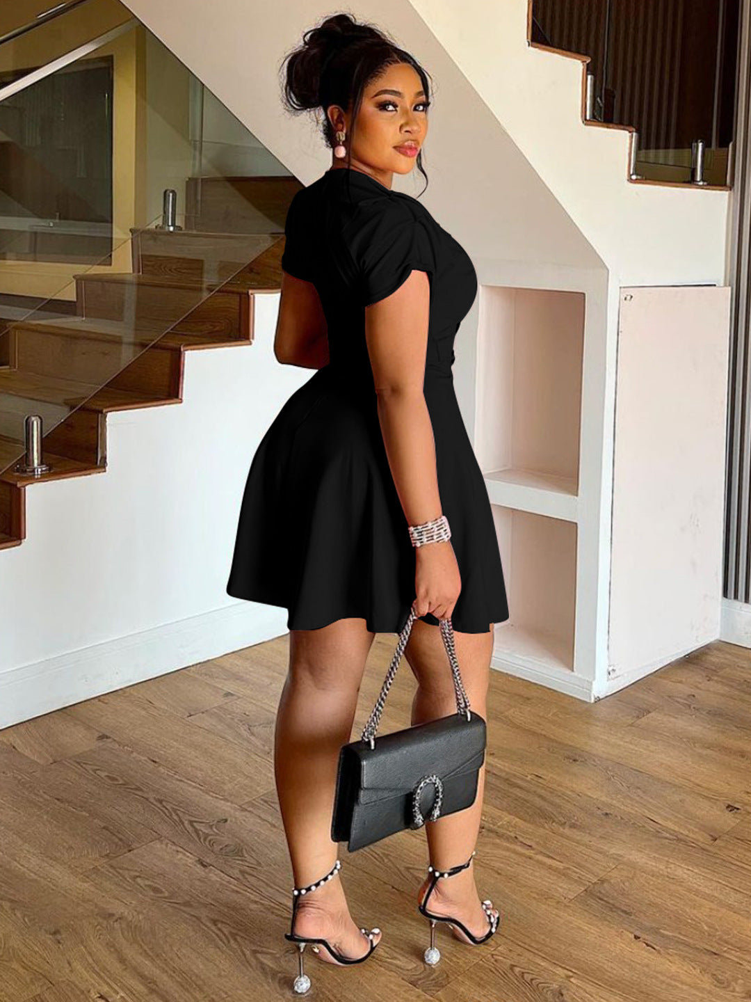 Elegant Solid Color Short Dress For Women