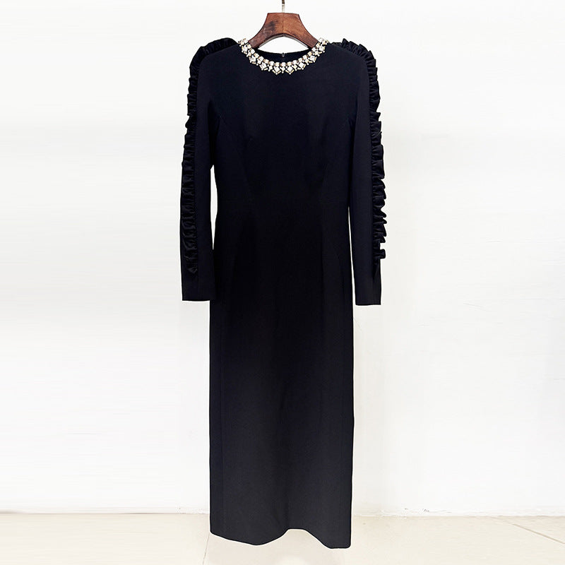 Ruffle Detail Long Sleeve Dress Stylish Casual