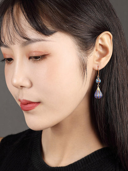 Cloisonne Blue Earrings High-Grade Female Antique Sterling Silver Earrings