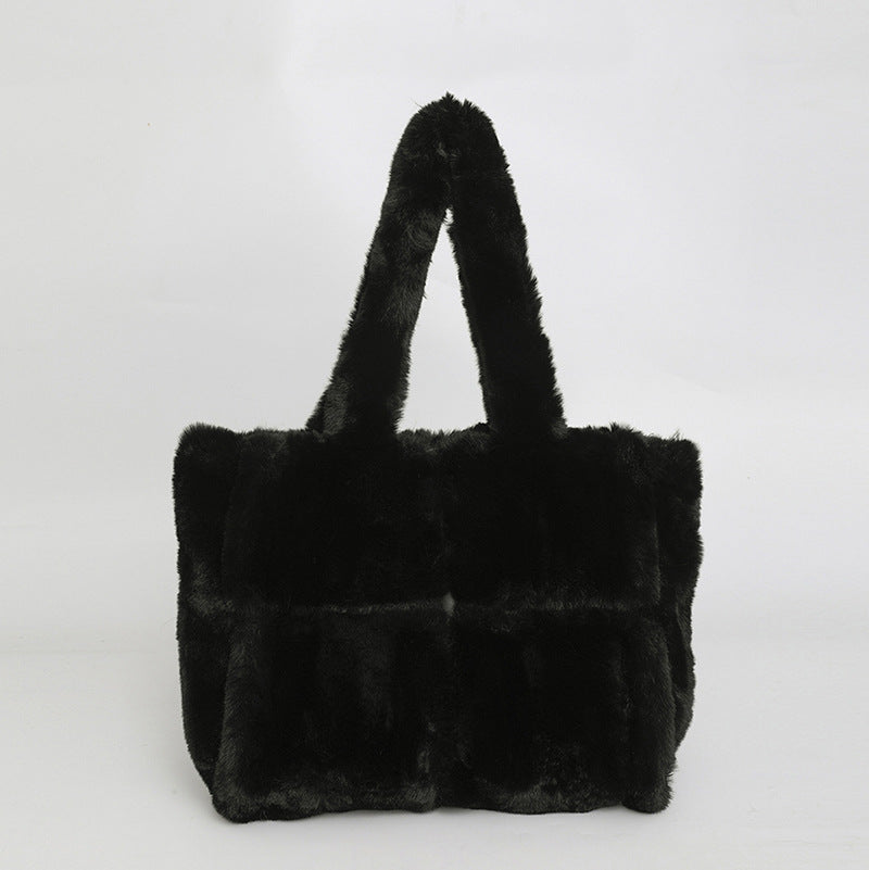 Plush Tote Bag Large Capacity Stylish Shoulder Bag
