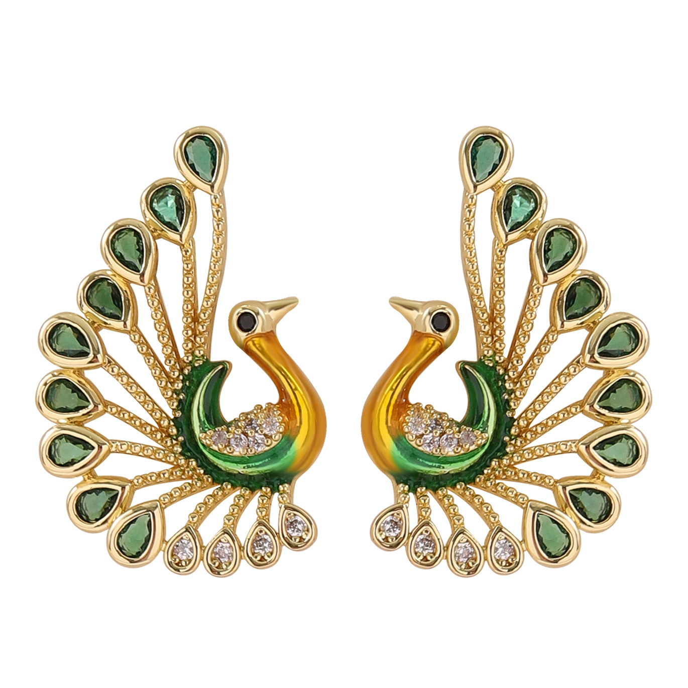 Elegant Peacock Drop Earrings With Crystal Accents